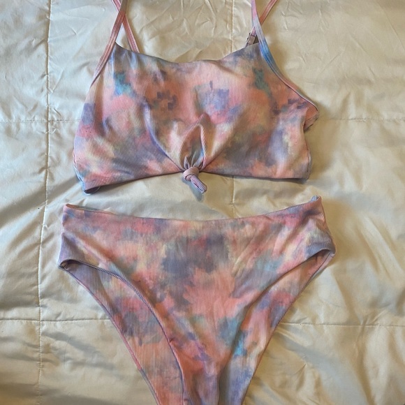 ZAFUL Ribbed Tie Dye Knotted High Waisted Tankini Light Pink L NEVER WORN - Picture 6 of 7